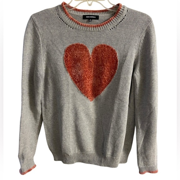 525 America Sweaters - 525 America chenille‎ heart sweater grey pullover Medium
